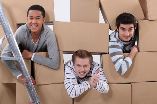 Removal team preparing a Mayfair flat move