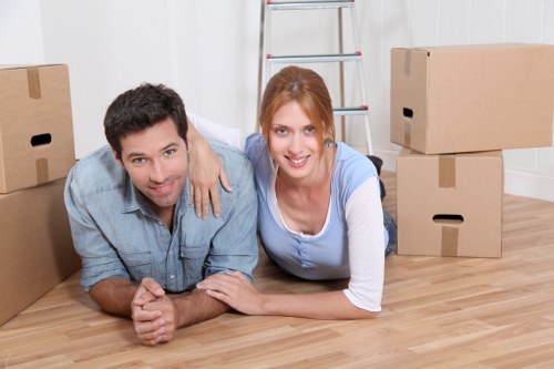 Professional movers managing access in a Mayfair residential building